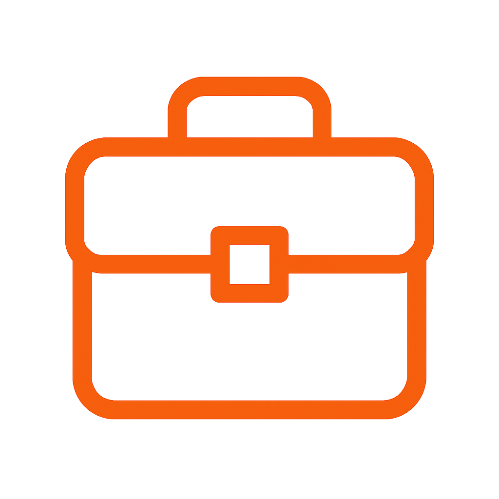 Contorno naranja de un icono de maletín sobre un fondo blanco-Empresas