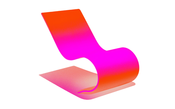 Una silla moderna y abstracta con una curva suave y continua y una transición de color en degradado de naranja a rosa perfecta para un interior de diseño sobre un fondo blanco liso-Diseño de Interiores Online